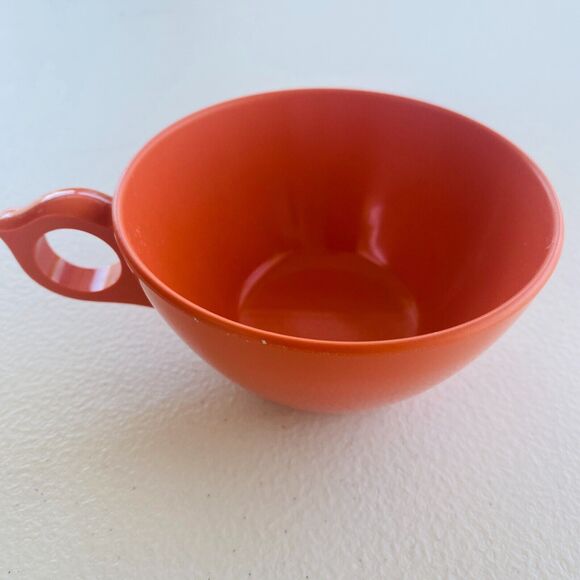 Laguna MelMac #308 Orange Set of 4 Tea Cups 3.75" dia 2" tall Vintage 60s - Picture 4 of 15